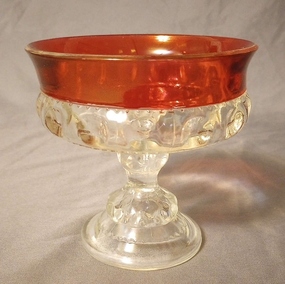 Vintage Indiana Glass King's Crown Thumbprint Compote Dish Ruby Flash